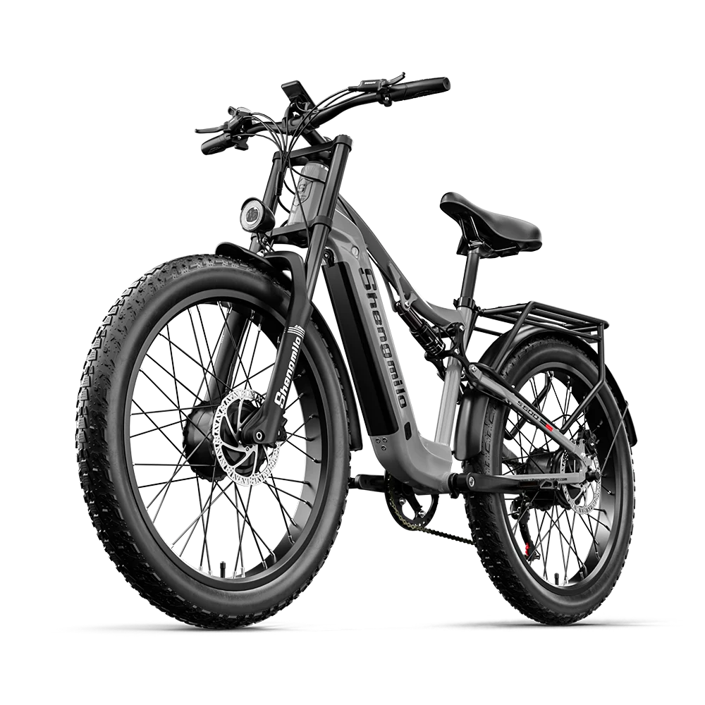 Electric bike with a black frame and tires on a white background
