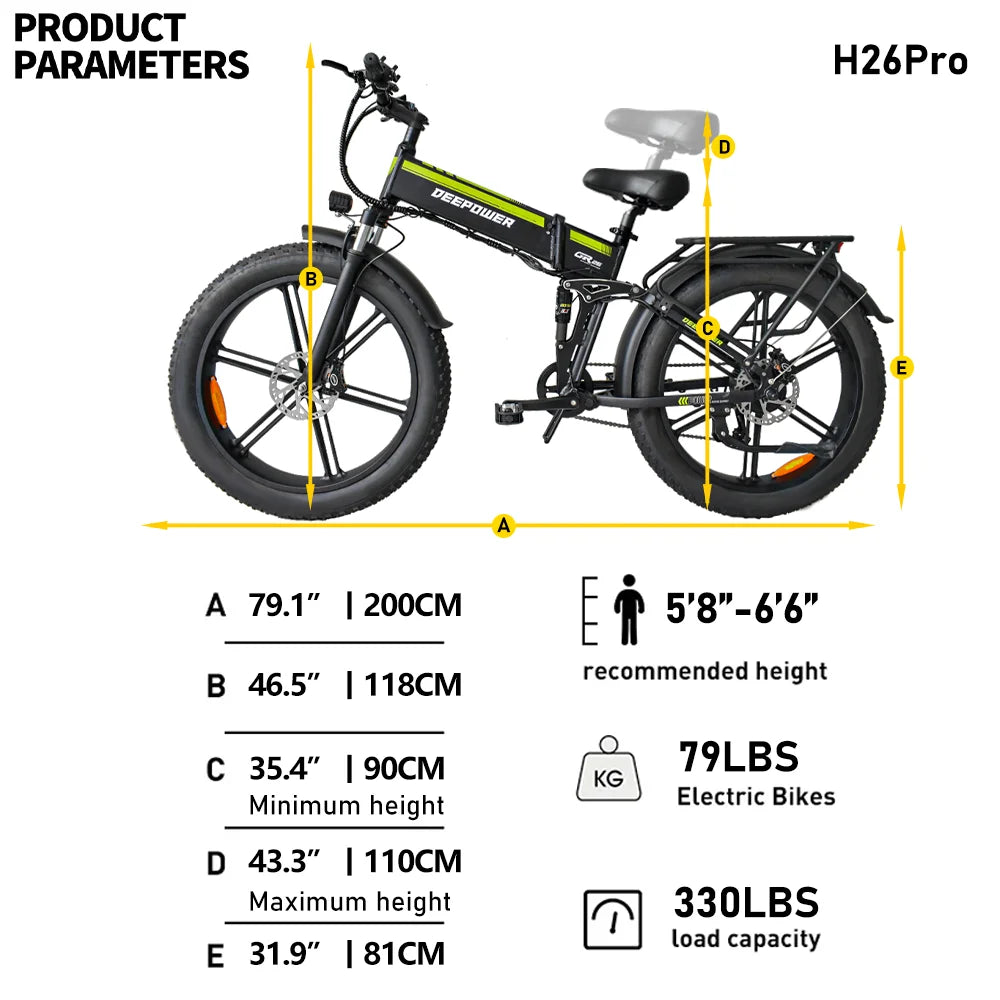 ZPW H26PRO EBike 2000W 48V 25AH 26 Inch Fat Tire Adult Mountain Electric Bike Mountain Off-road Electric Bicycle Folding ebike