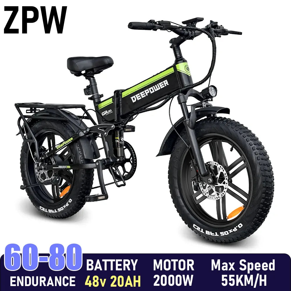 ZPW H20Pro EBike Adults Electric Bicycle 48V 25AH 2000W 20 inch Brushless Motor Fat Folding Mountain Snow Motorcycles