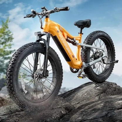 960W,48V 20AH Battery Adult Electric Bicycles,26" Fat Tire Full Suspension Ebike,28MPH Mountain Beach E Bike,7 Speed