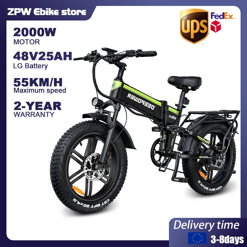 ZPW H20Pro EBike Adults Electric Bicycle 48V 25AH 2000W 20 inch Brushless Motor Fat Folding Mountain Snow Motorcycles