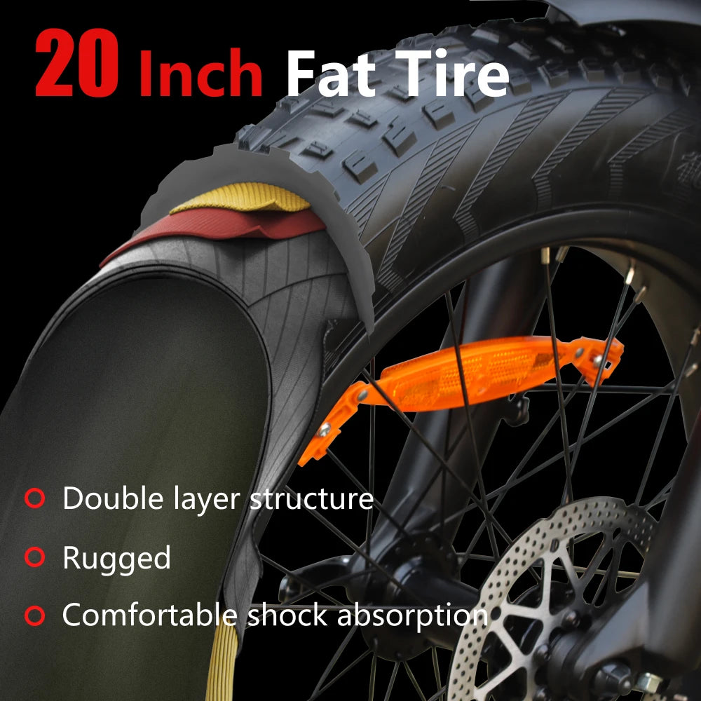 20-inch fat tire with features highlighted on a black background