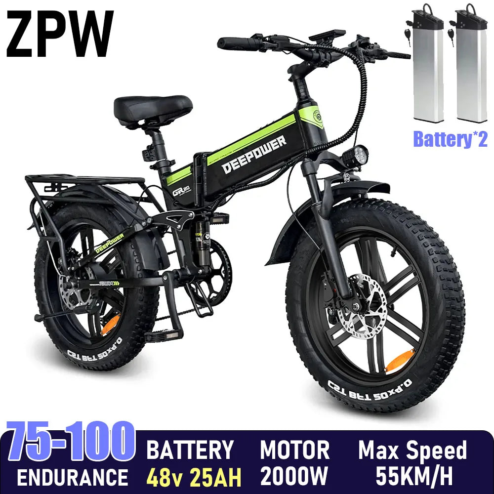 ZPW H20Pro EBike Adults Electric Bicycle 48V 25AH 2000W 20 inch Brushless Motor Fat Folding Mountain Snow Motorcycles