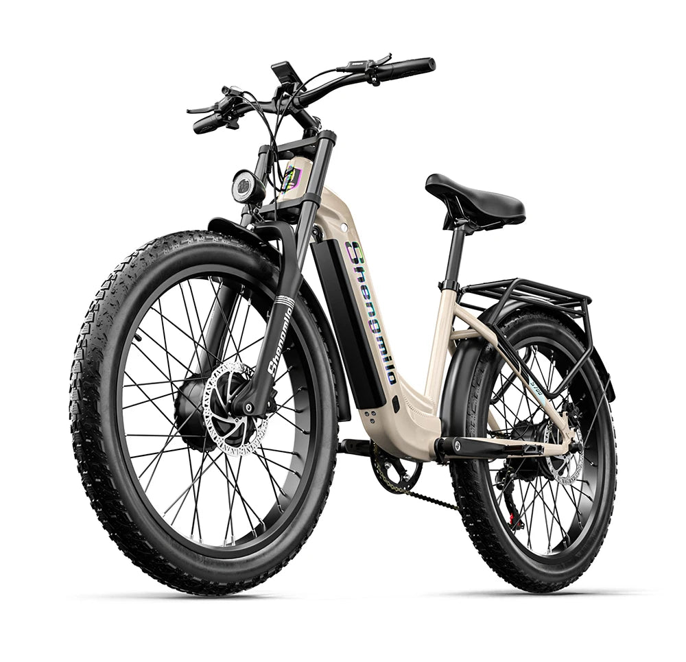 Beige electric bike with black details on a white background