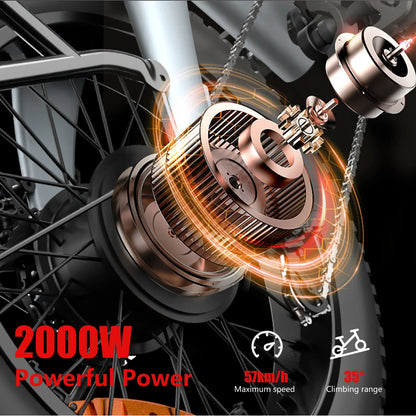 Motorcycle wheel with gear system and '2000W Powerful Power' text