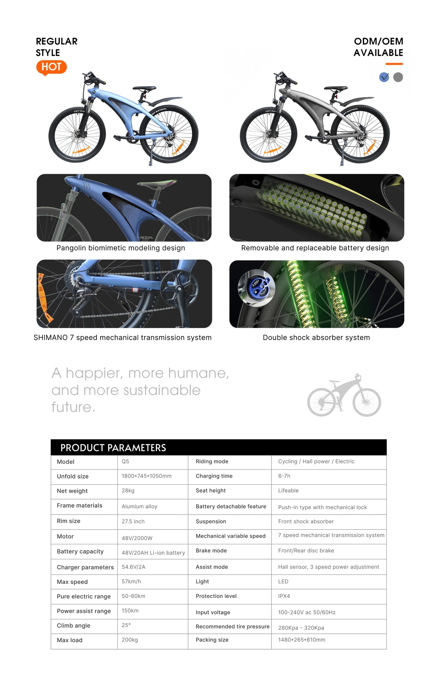Product page for electric bicycles with specifications and features.