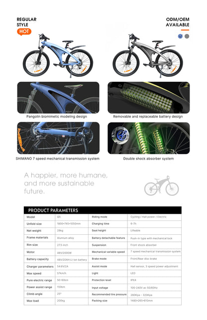 Product page for electric bicycles with specifications and features.