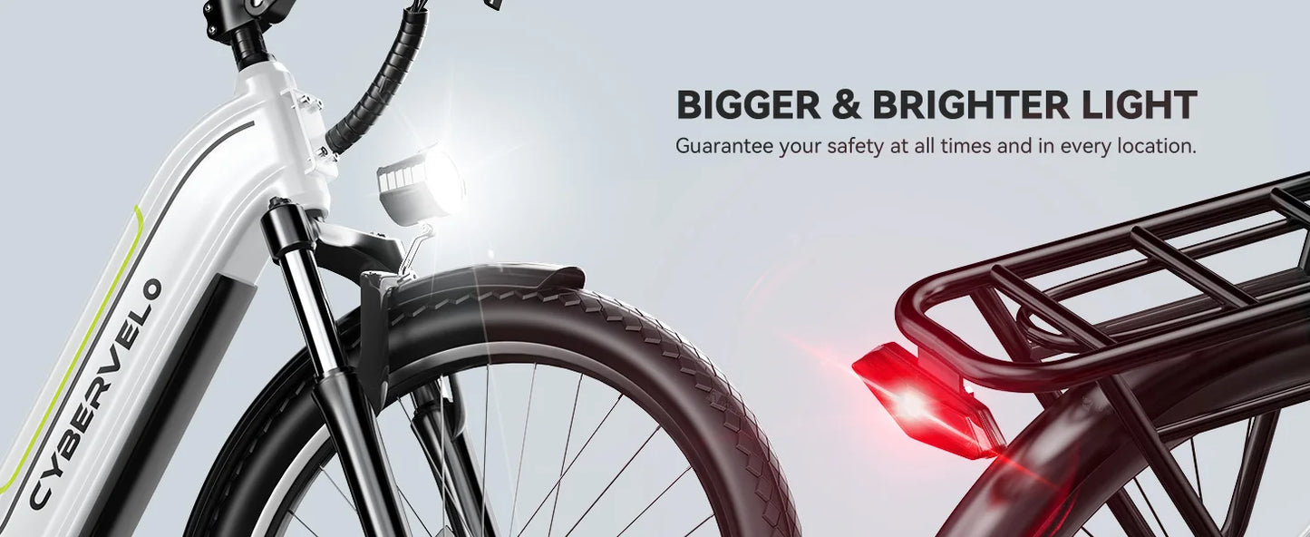 Bicycle with a prominent light feature, emphasizing safety and visibility.