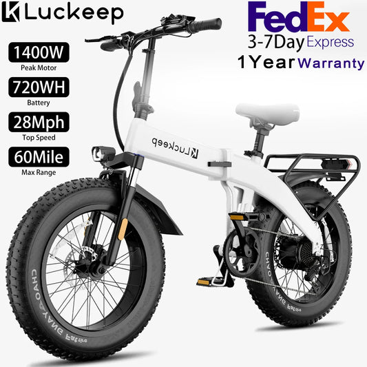 Luckeep X1 Lite Folding Electric Bike - 1500W Peak 750W 48V 15AH 20" Fat Tire UL Certified