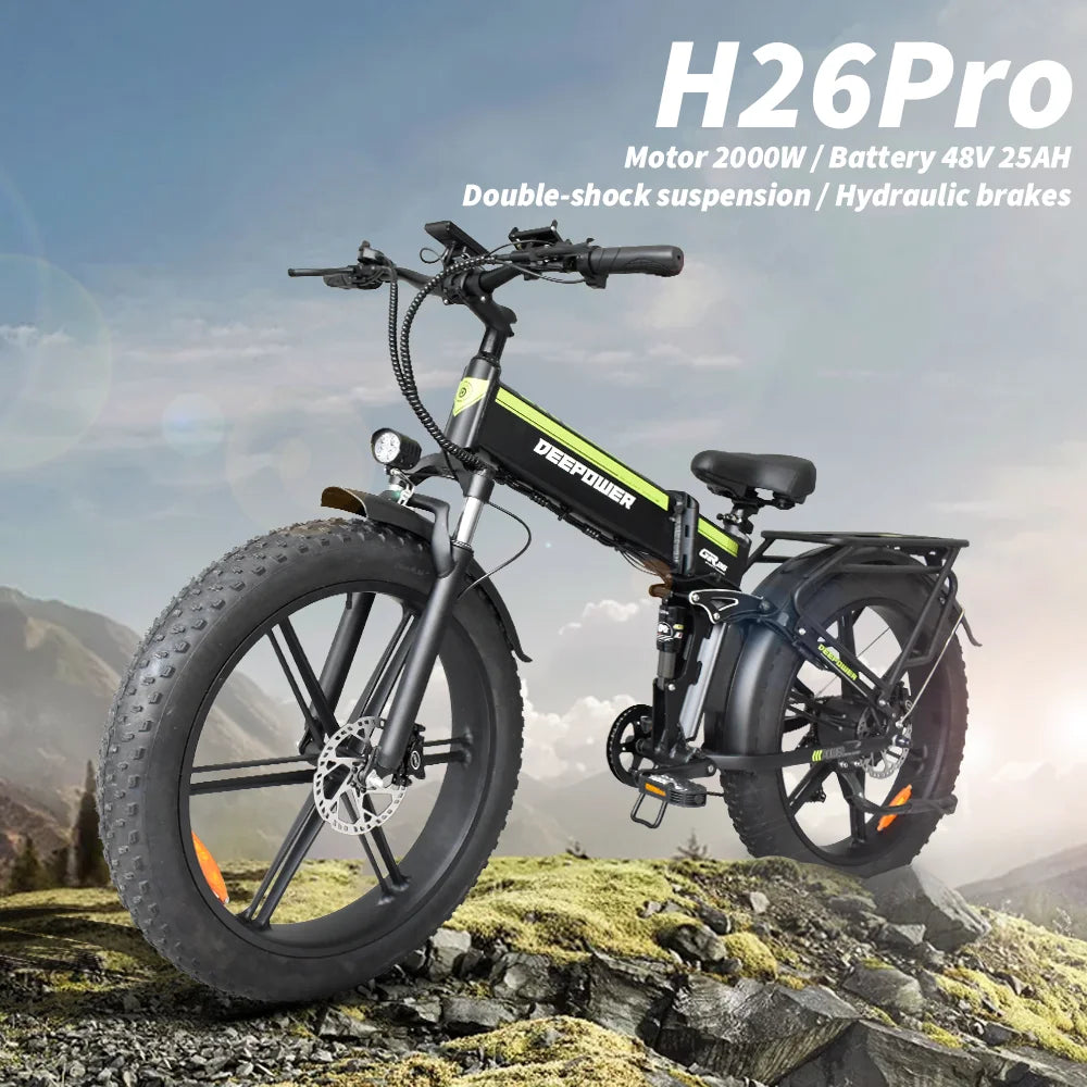 ZPW H26PRO EBike 2000W 48V 25AH 26 Inch Fat Tire Adult Mountain Electric Bike Mountain Off-road Electric Bicycle Folding ebike