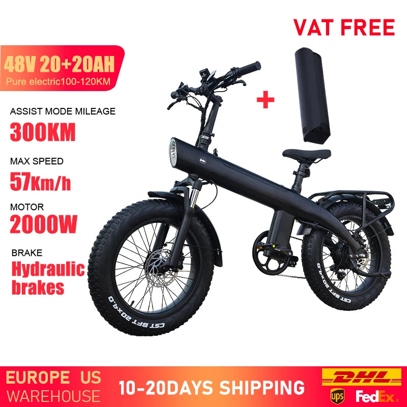 Electric bike with specifications on a white background