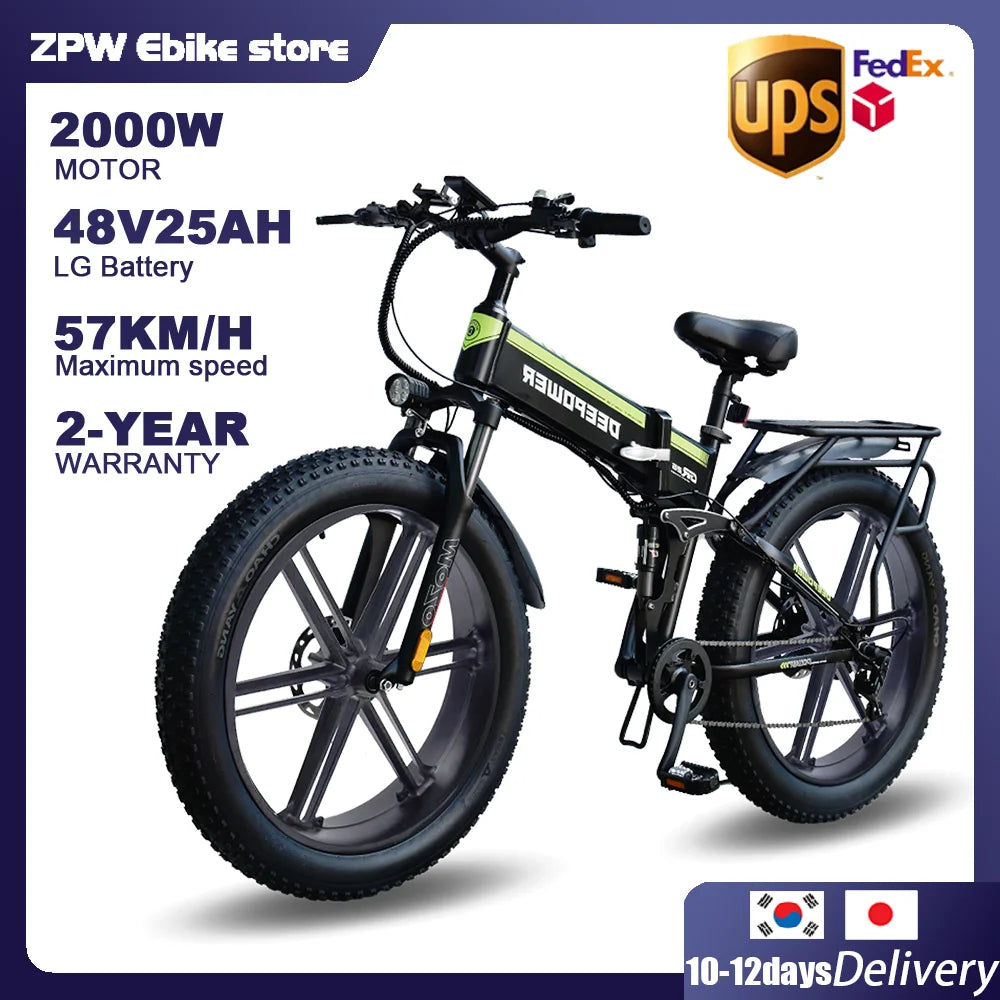 ZPW H26PRO EBike 2000W 48V 25AH 26 Inch Fat Tire Adult Mountain Electric Bike Mountain Off-road Electric Bicycle Folding ebike