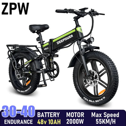 ZPW H20Pro EBike Adults Electric Bicycle 48V 25AH 2000W 20 inch Brushless Motor Fat Folding Mountain Snow Motorcycles