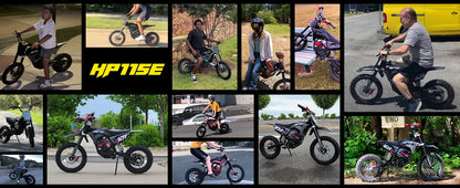 Collage of people riding electric bikes with HPTISE branding.