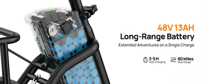 Electric bike battery pack with specifications on a white background