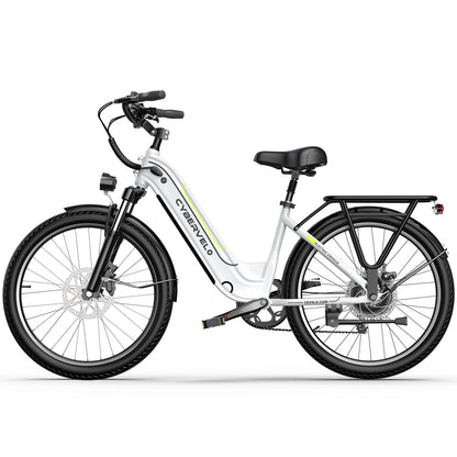 White electric bicycle with black tires on a white background