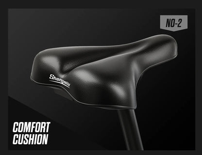 Black bicycle saddle with 'Shengda' branding on a black background