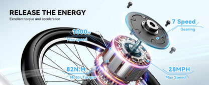 Bicycle motor system with technical specifications on a light blue background