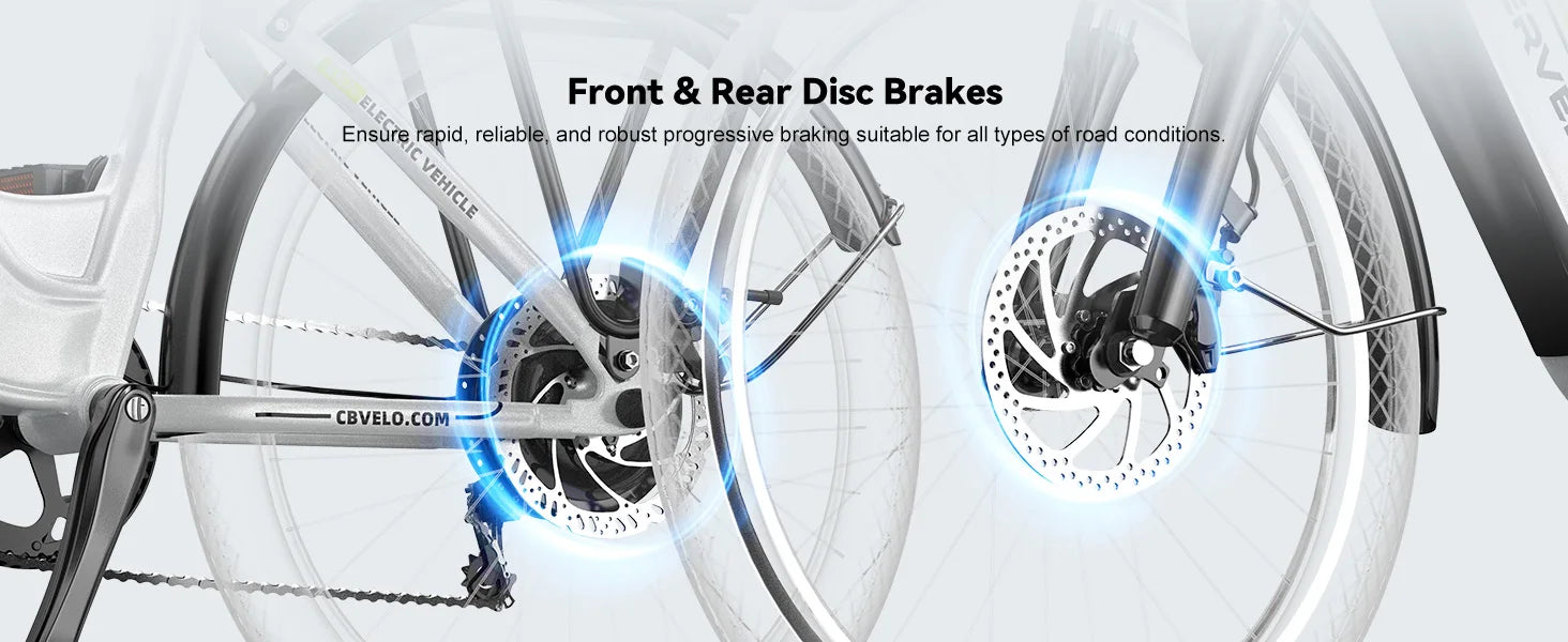 Bicycle with front and rear disc brakes on a white background