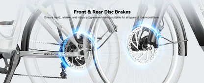 Bicycle with front and rear disc brakes on a white background