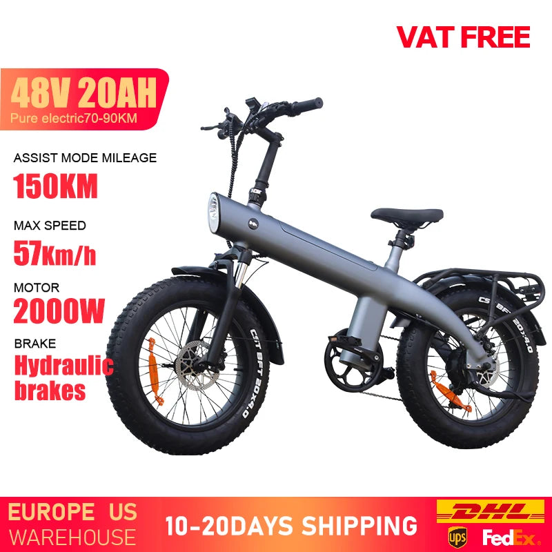 Electric bike with specifications on a white background