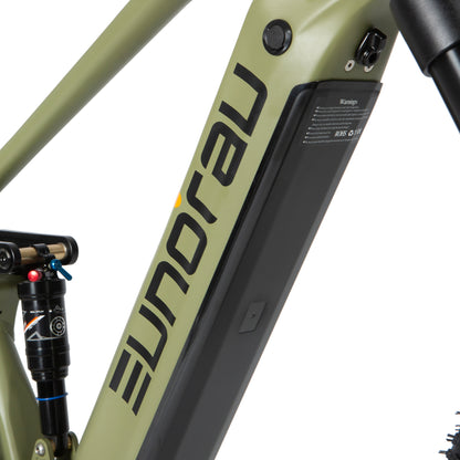 Close-up of a bicycle frame with 'Eunorau' branding on a white background