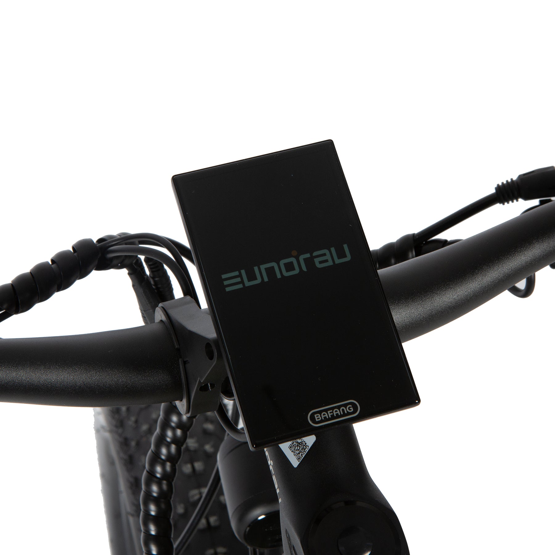 Bicycle handlebar with a black electronic device labeled 'Eunorau' on a white background